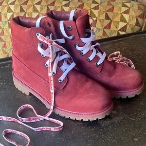 Timberland Premium Waterproof Burgundy Six Inch Boots. US 5